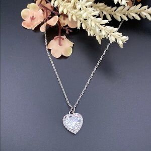 Silver Heart Crystal Pendant Necklace